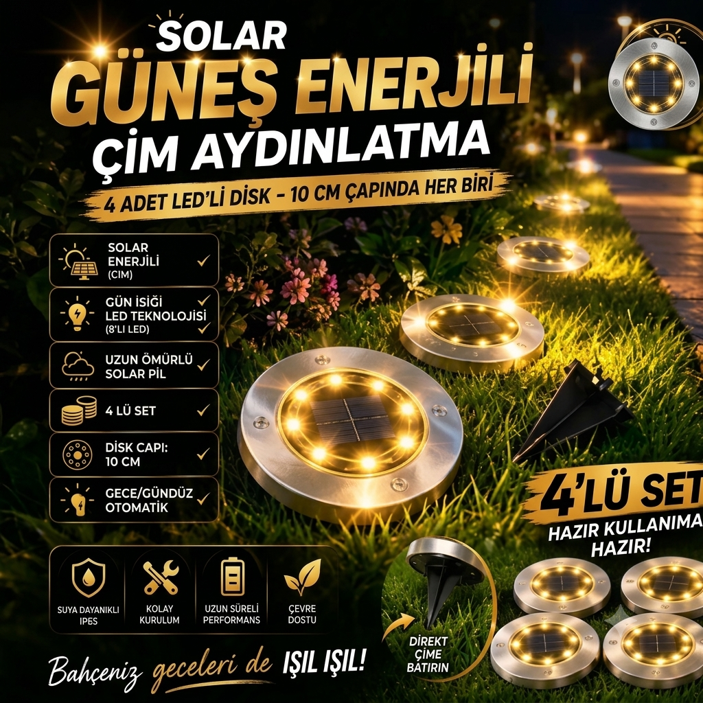 4'lü Solar Çim Zemin Aydınlatma